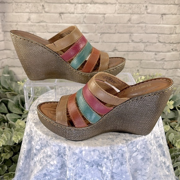 Born “Lumi Sand” Multicolor Leather 5-Band Open Toe Wedge Sandals WMS 9M✨NWOT✨ - Picture 5 of 9